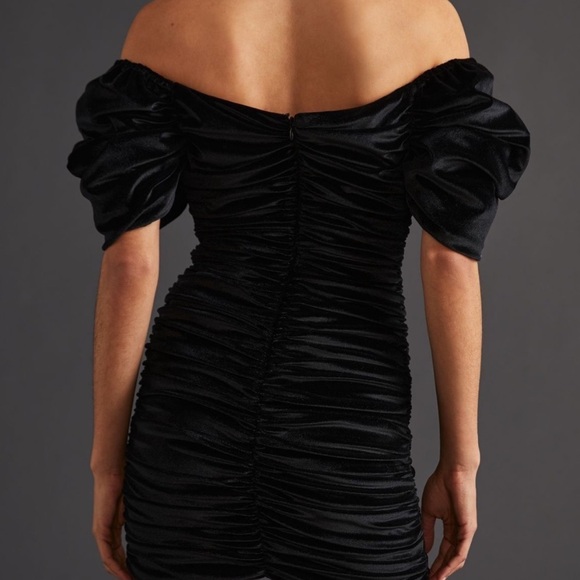 NWT Anthropologie Hutch Black Velvet Ruched Puff Sleeve Mini Dress Sz 10 - Picture 8 of 16